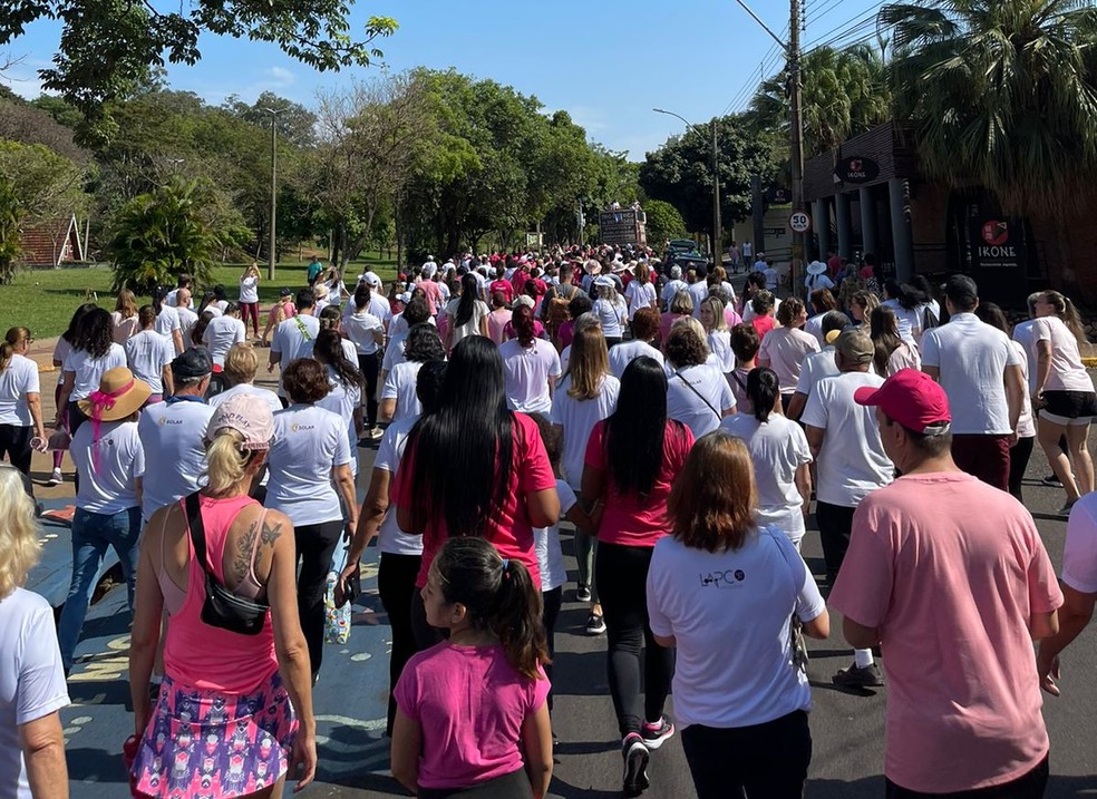 Caminhada Rosa reúne mais de 500 pessoas no Parque do Povo, em Presidente Prudente (SP) — Foto: Cedida