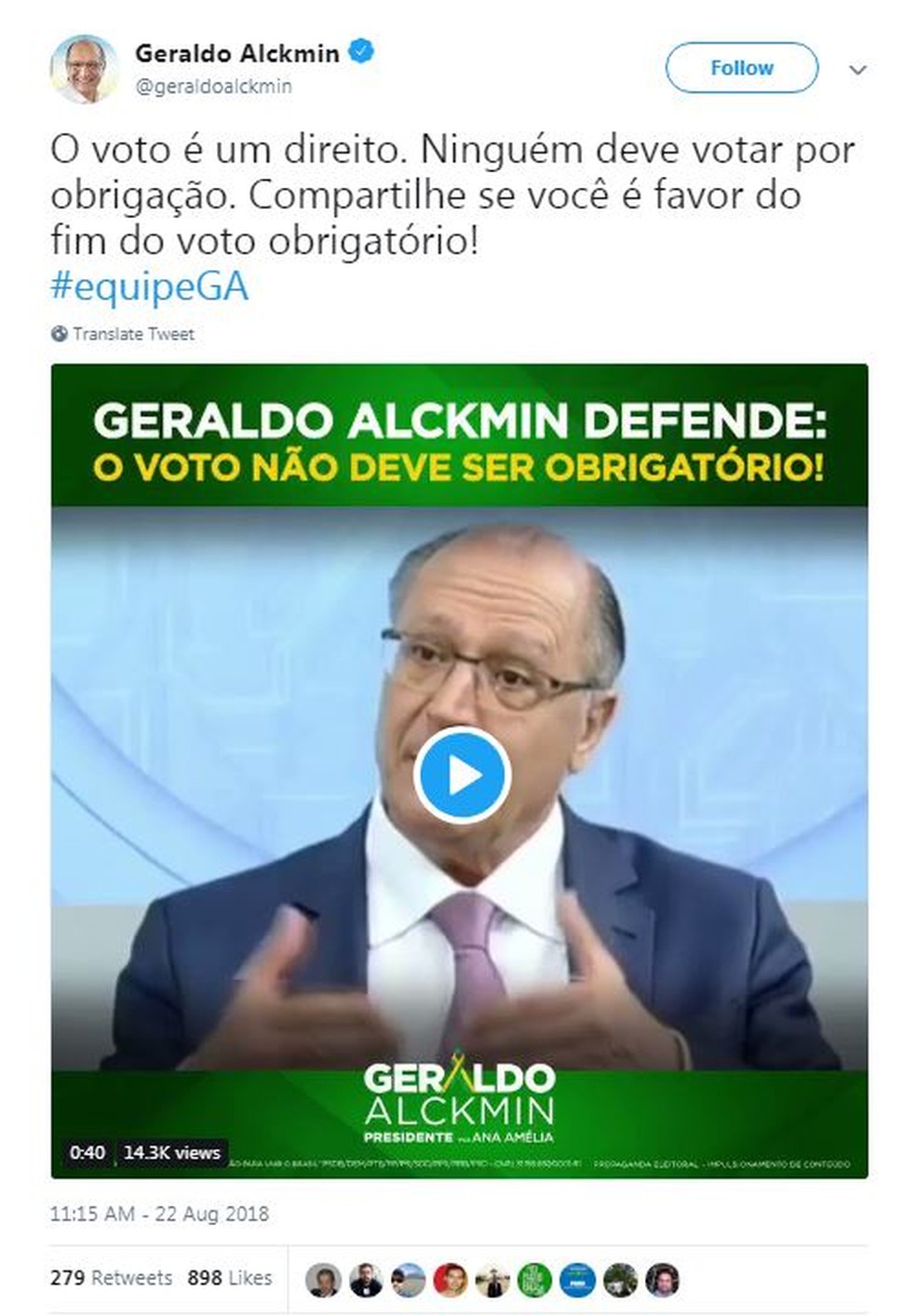 Geraldo Alckmin anuncia proposta pelas redes sociais (Foto: Reprodução/Twitter)