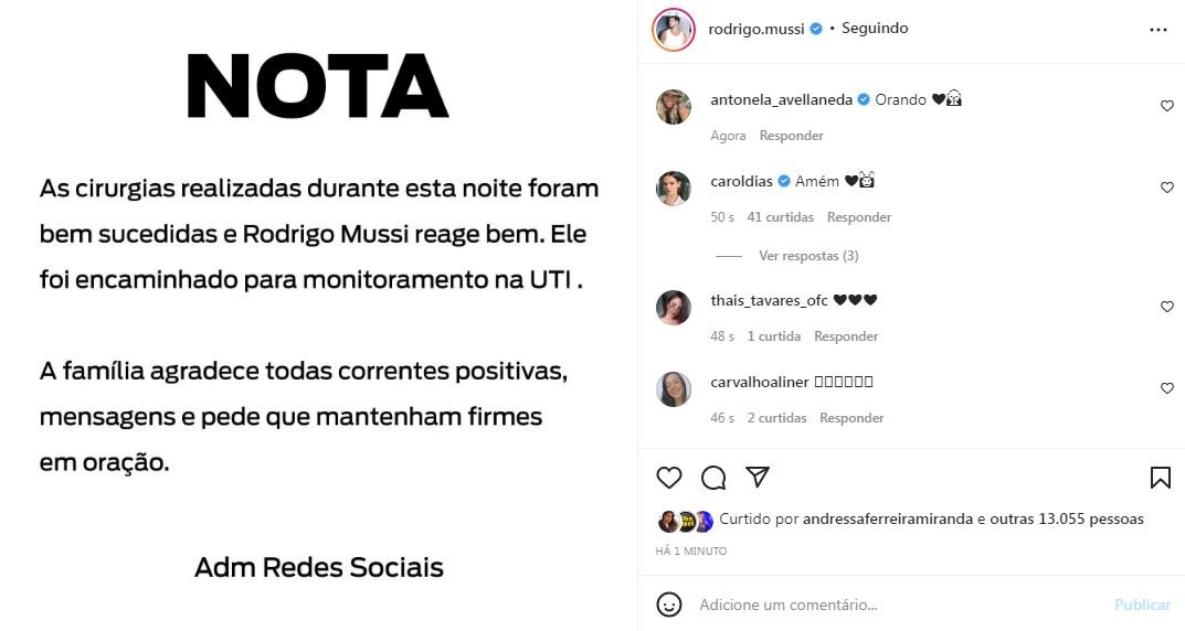 Administradores das redes de Rodrigo Mussi atualizaram os fãs do quadro do ex-BBB (Foto: Reprodução / Instagram)