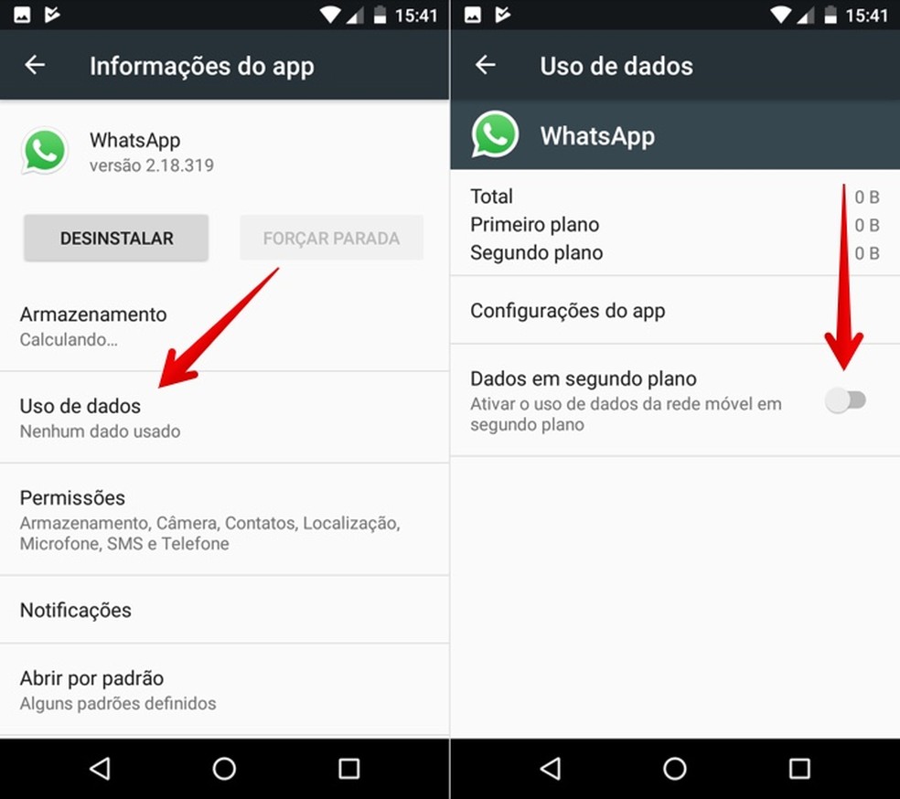 Desative os dados em segundo plano do WhatsApp — Foto: Reprodução/Helito Beggiora