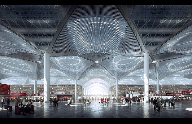 O Istanbul New Airport terá seis pistas e capacidade para atender 150 milhões de viajantes por ano (Foto: Grimshaw Architects)
