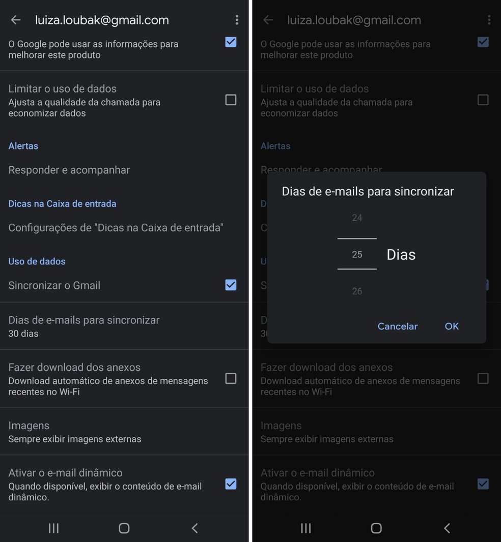 Economia de amarzenamento do Gmail — Foto: Reprodução/Luiza Loubak