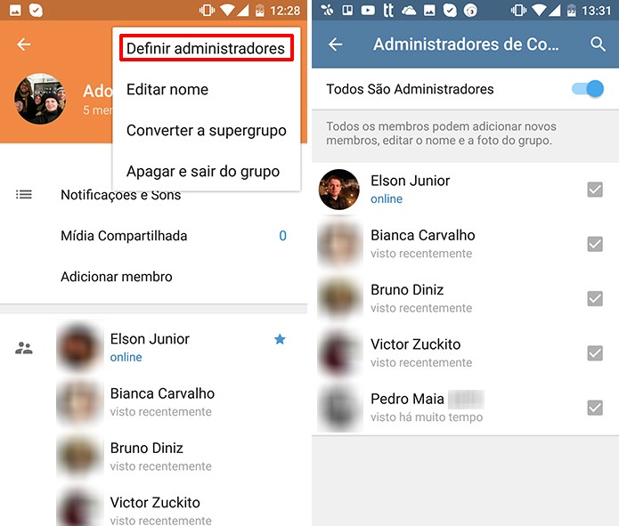 Telegram pode ter administradores definidos facilmente (Foto: Reprodução/Elson de Souza)