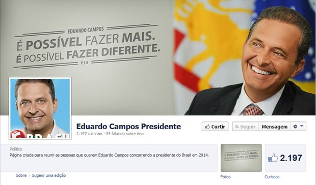 Página atribuída no Facebook ao governador de Pernambuco, Eduardo Campos (Foto: Reprodução)