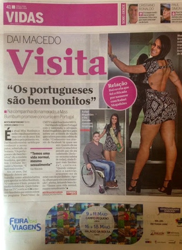 Visita de Dani Macedo a Portugal ganha destaque na imprensa local (Foto: Reprodução)