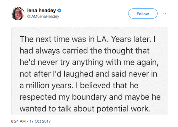 A revelação da atriz Lena Headey sobre o assédio cometido pelo produtor Harvey Weinstein (Foto: Twitter)
