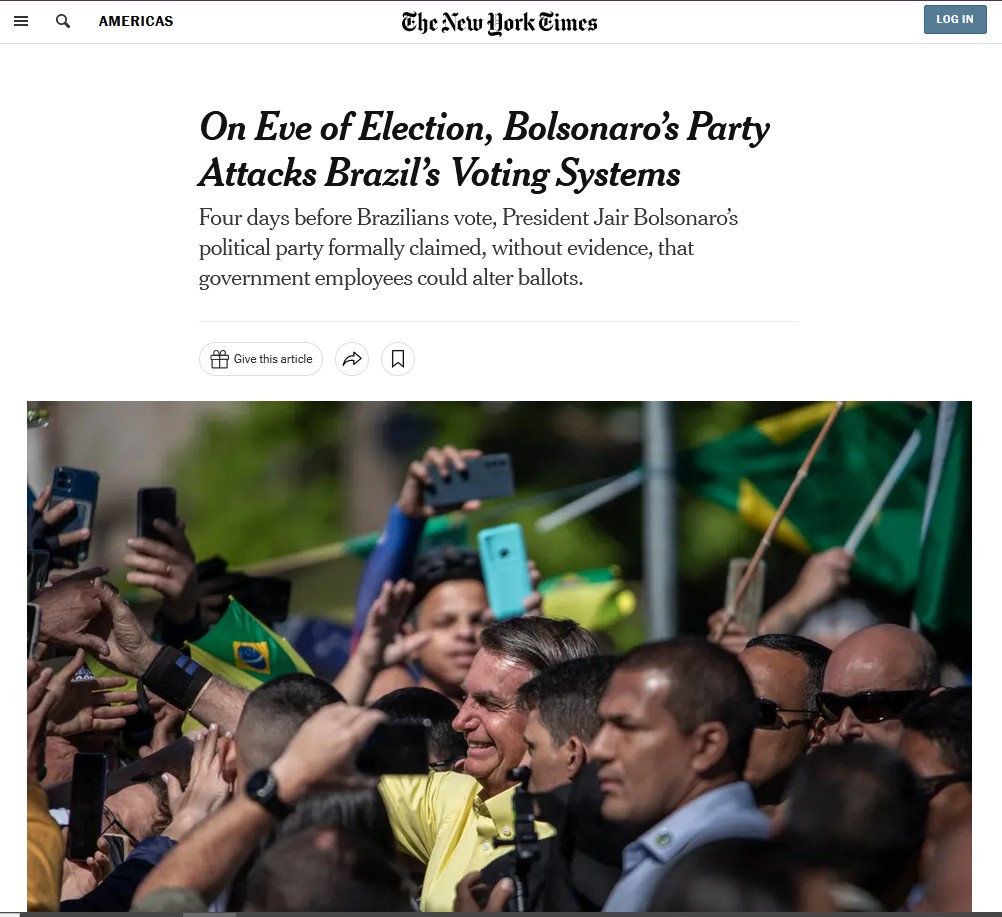 Às vésperas do 1º turno, imprensa internacional destaca chances do retorno de Lula e ataques de Bolsonaro contra as urnas