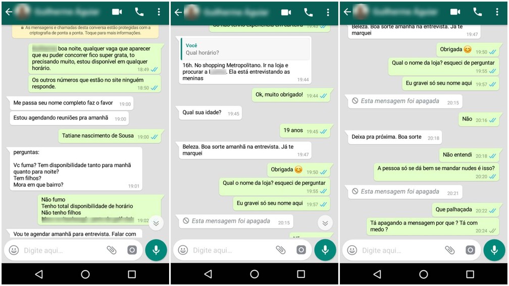 Conversas no WhatsApp gravada no celular da candidata — Foto: Arquivo pessoal
