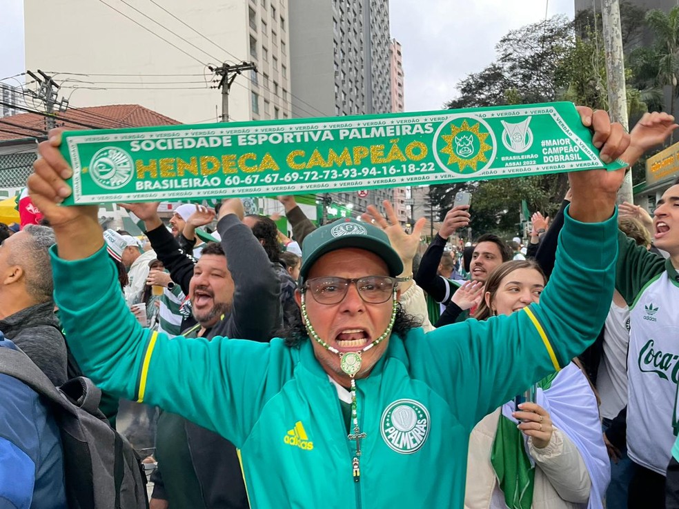 Torcedor do Palmeiras comemora o título brasileiro — Foto: Emilio Botta