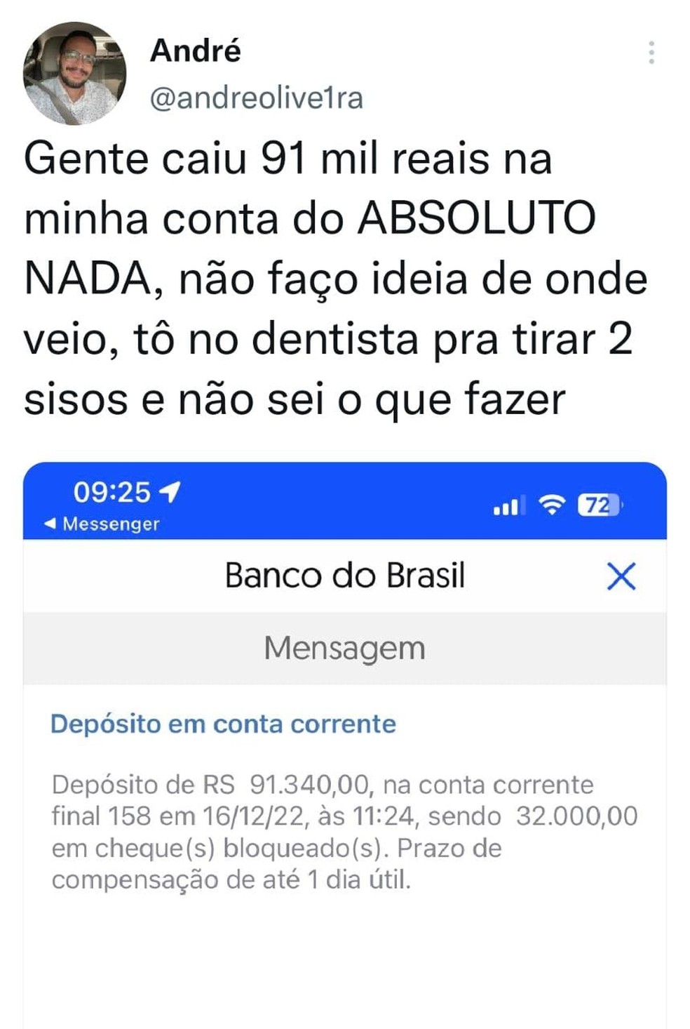 Quase R$ 92 mil foram depositados na conta de servidor em Rio Branco — Foto: Reprodução/Twitter 