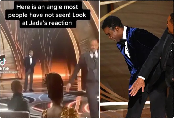 Frame em que Jada estaria rindo do tapa dado por Will Smith em Chris Rock (Foto: reprodução tiktok e getty)