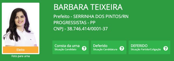 Barbara Teixeira (PP), eleita com 100% dos votos em Serrinha dos Pintos (RN), uma das mais jovens do Brasil — Foto: Reprodução