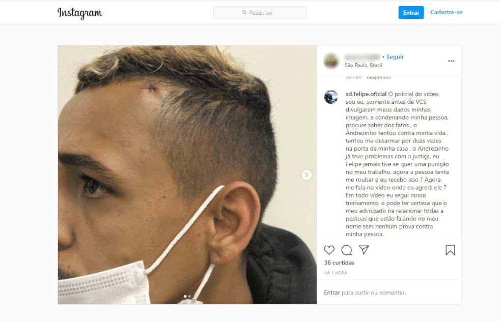 O soldado escreveu na rede social que não agrediu o motoboy e só usou as técnicas de abordagem da PM  — Foto: Reprodução/Redes sociais