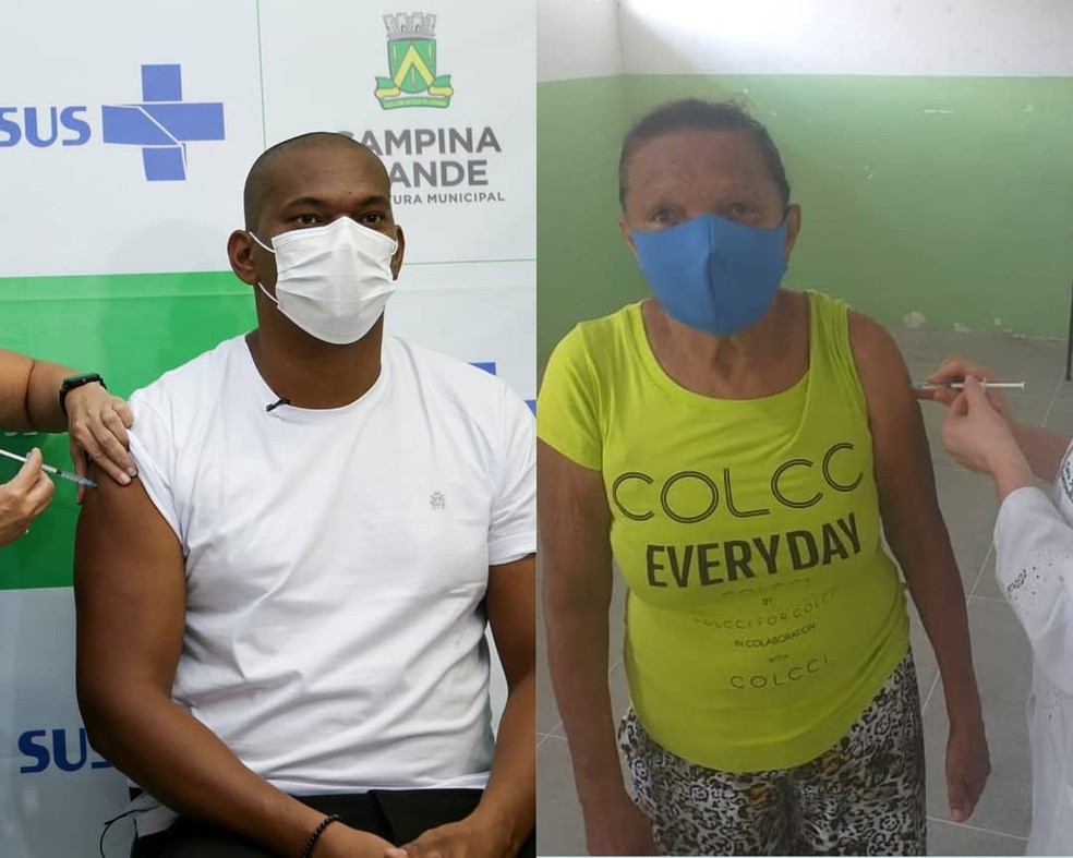 Joseildo da Silva e Sofia da Silva, mãe e filho são vacinados contra a Covid-19 — Foto: Secretaria Municipal de Saúde de Campina Grande/Divulgação