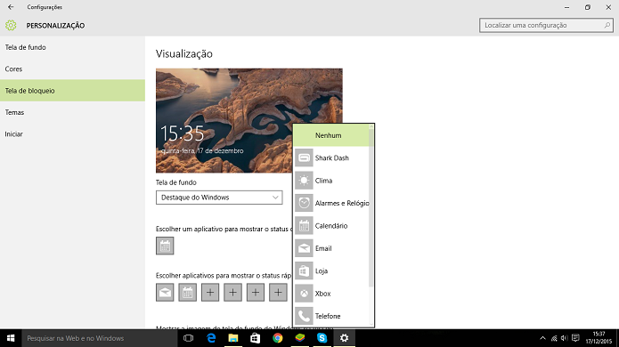 Tela de bloqueio também pode ter notificações personalizadas no Windows 10 (Foto: Reprodução/Elson de Souza)