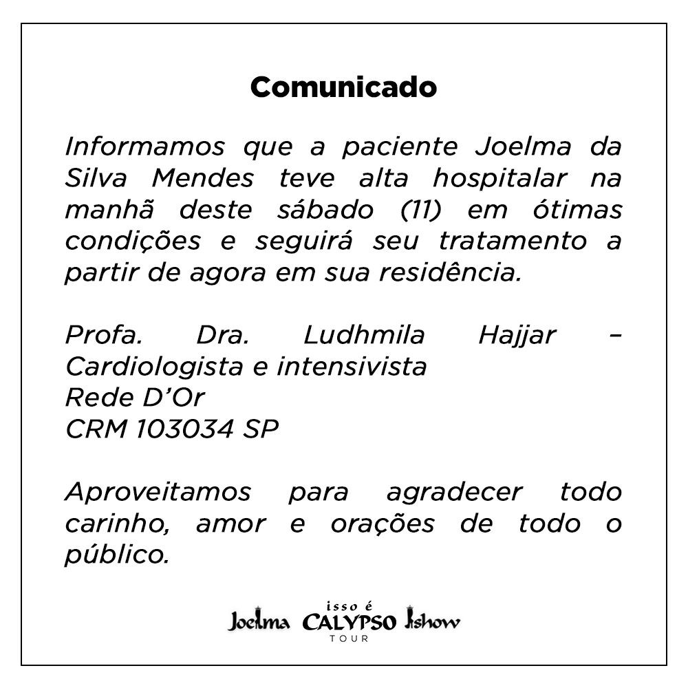 Comunicado sobre estado de saúde de Joelma (Foto: Divulgação)