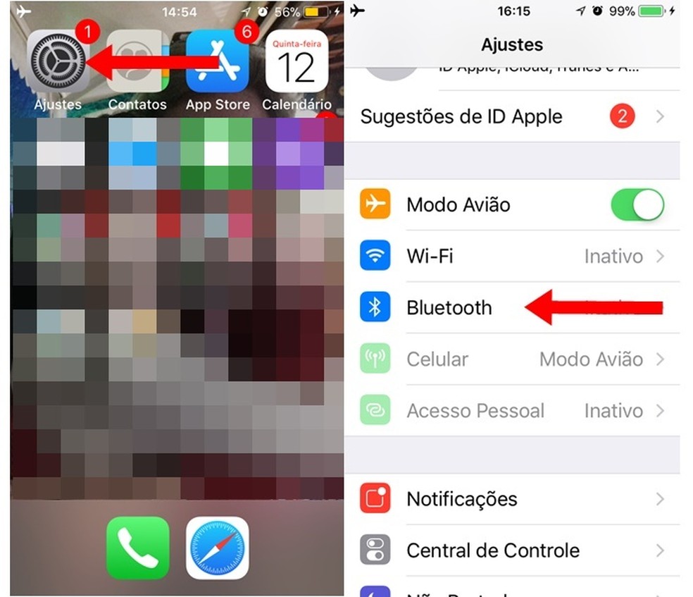 Opção para desligar o Bluetooth no iPhone com iOS 11 (Foto: Reprodução/Carolina Ribeiro)