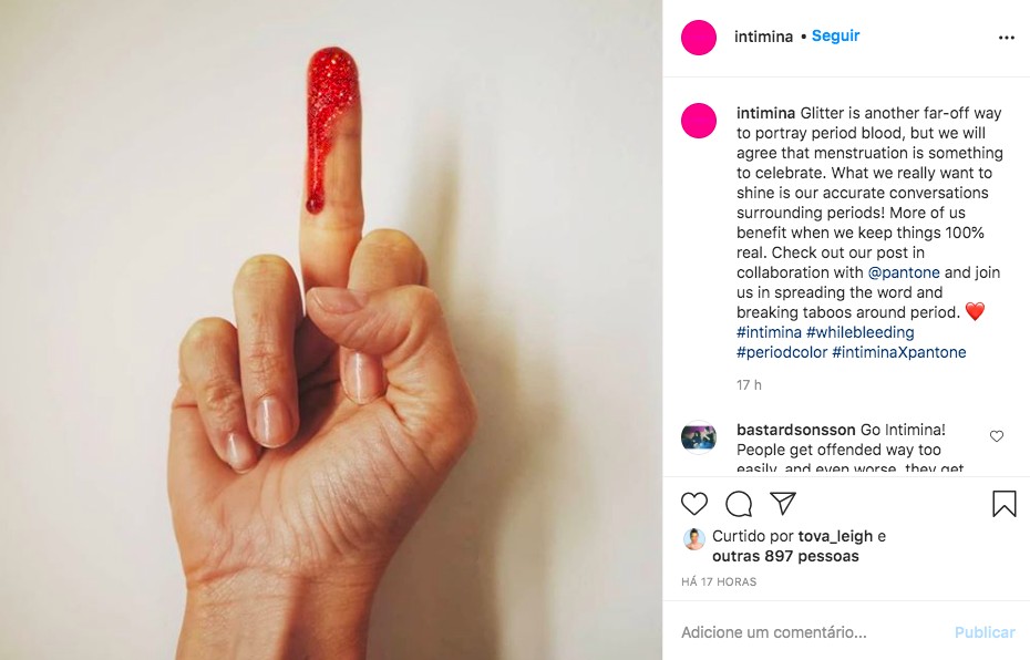 Em post no Instagram, a Intimina reforça que querem destacar conversas precisas sobre os períodos menstruais (Foto: Intimina / Reprodução)