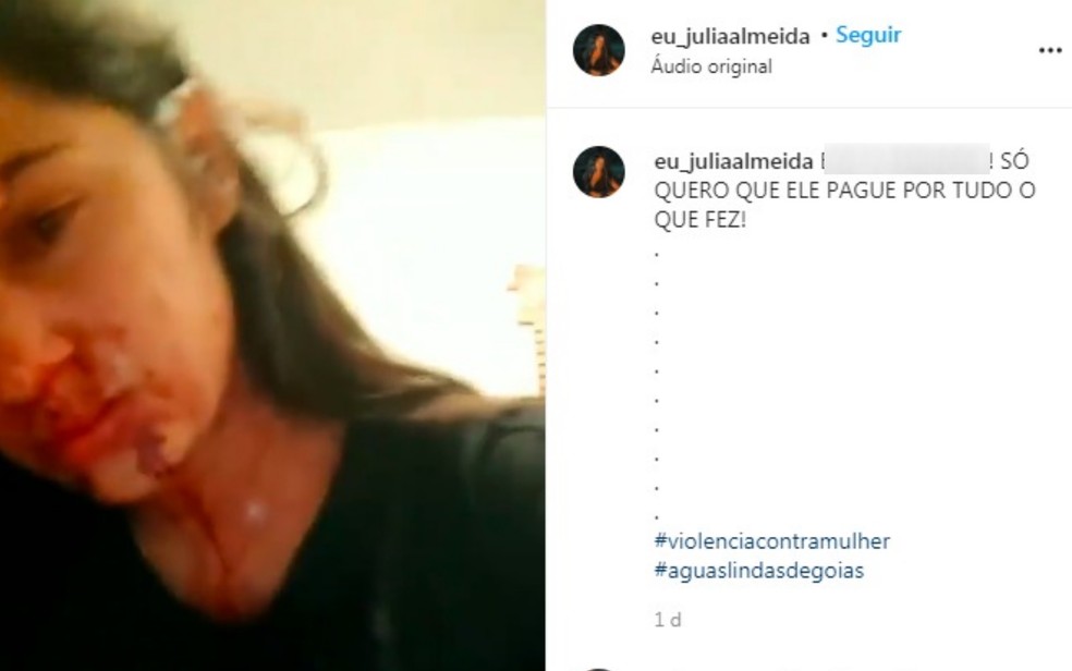 Júlia Almeida, de 20 anos, denunciou a agressão em sua rede social para pedir a punição do rapaz — Foto: Instagram\Reprodução