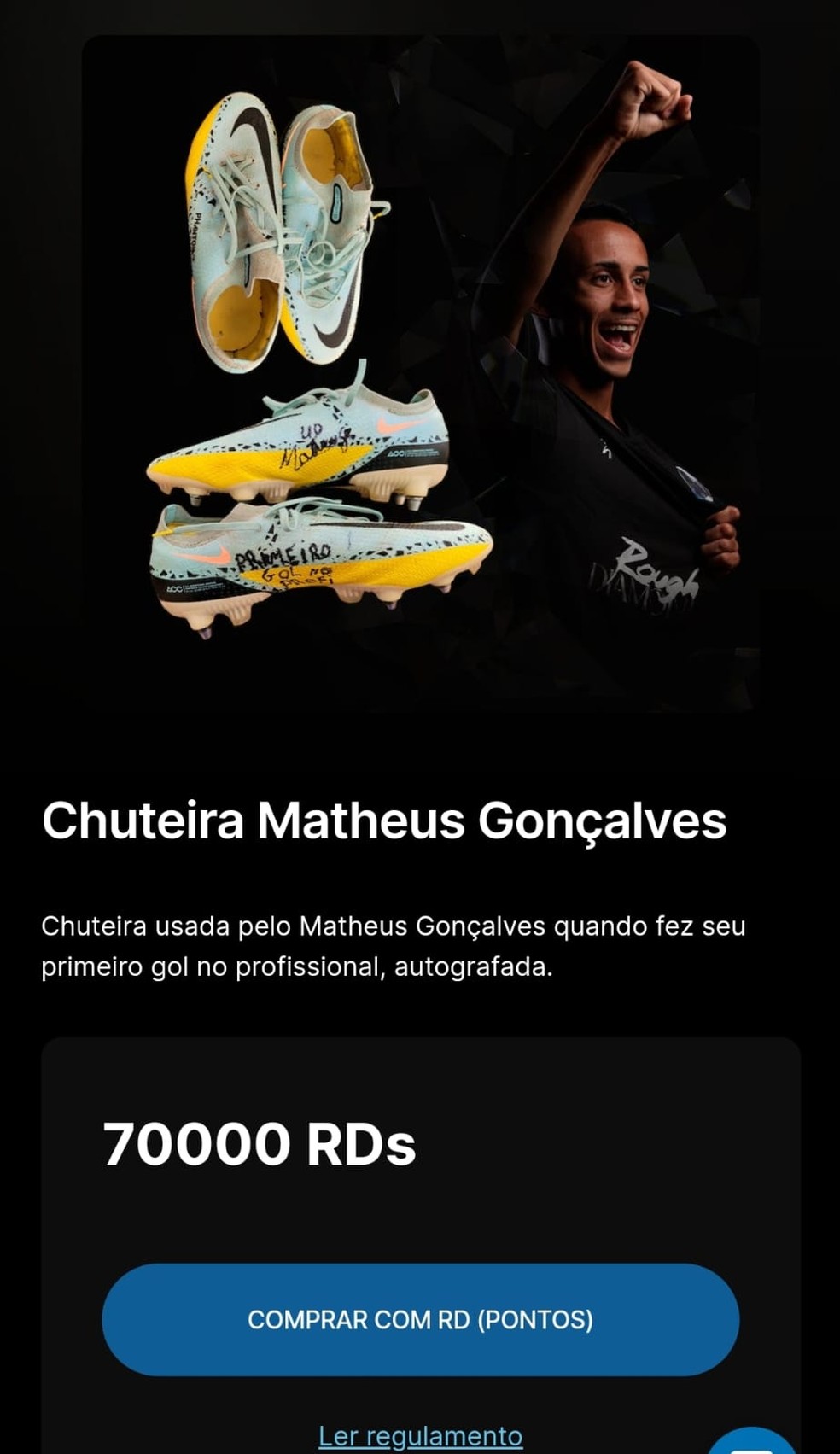 Chuteira de Matheus Gonçalves pode ser resgatada com 70.000 pontos — Foto: Divulgação