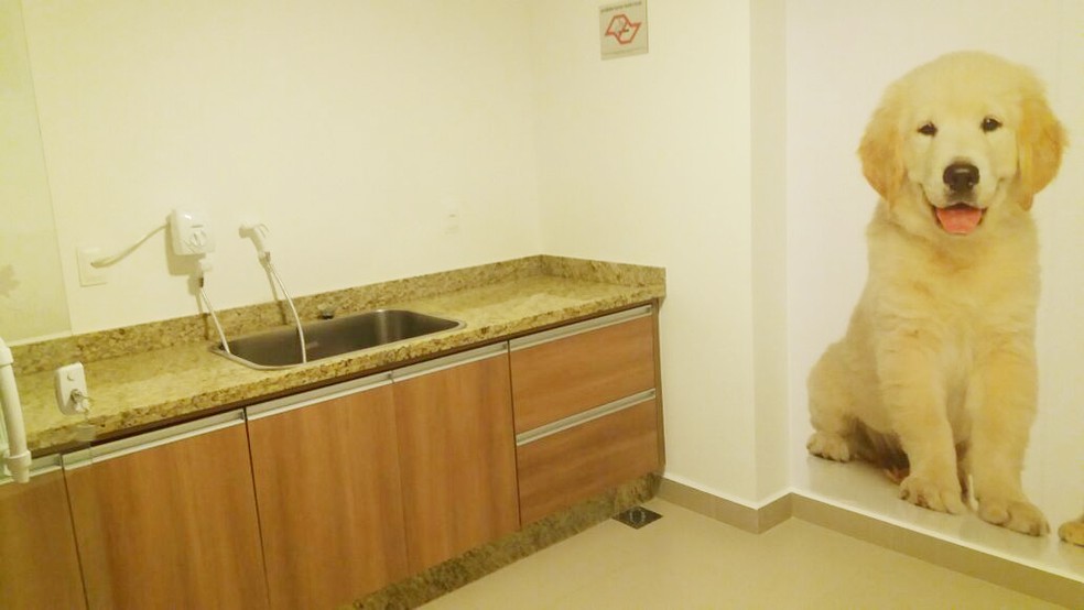 Espaço destinado à higiene do pet em condomínio do Campolim (Foto: Gisele de Oliveira Cardoso Bautista/ Arquivo Pessoal)