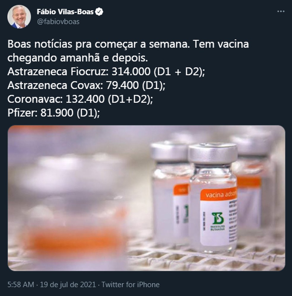 Anúncio foi feito pelo secretário no perfil dele nas redes sociais — Foto: Reprodução/Twitter