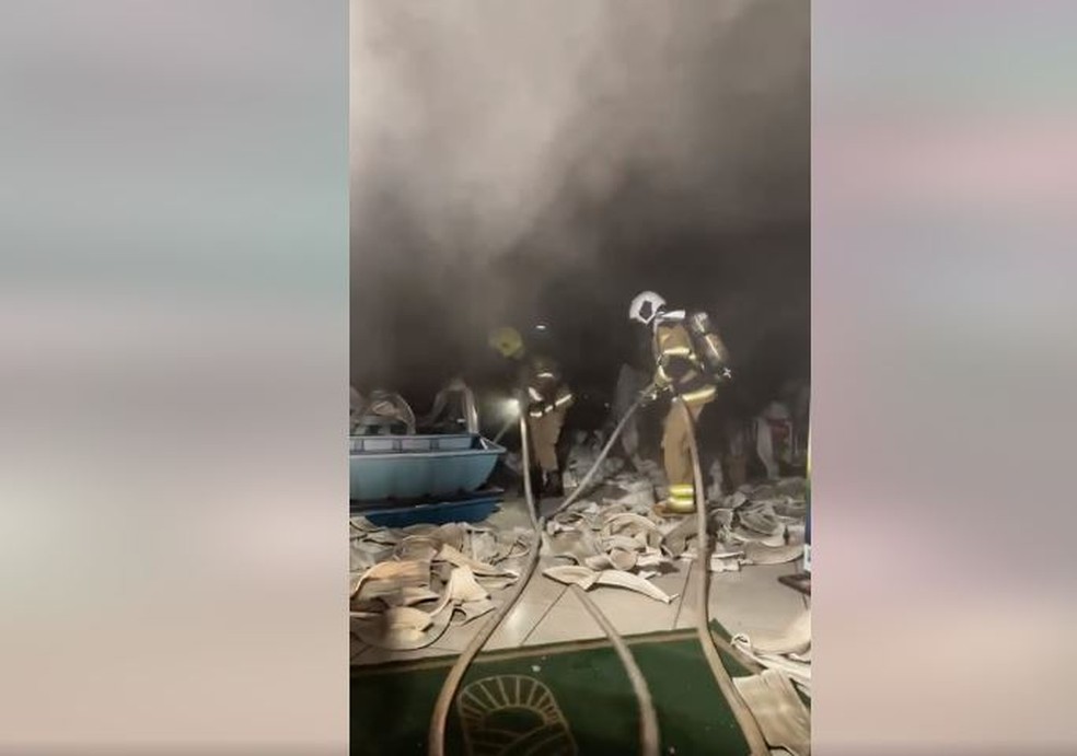 Bombeiros foram acionados para pagar incêndio em loja de produtos de agropecuária  — Foto: Reprodução