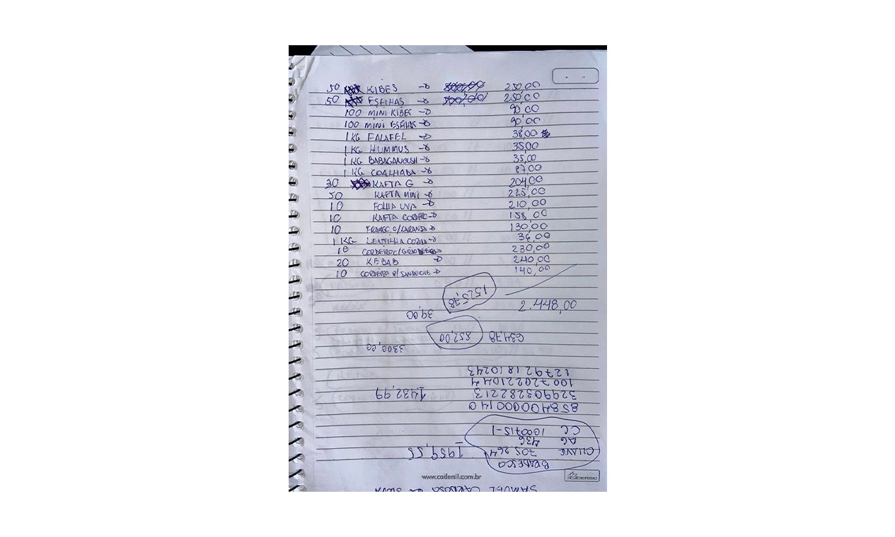 Caderno de anotações com despesas e pagamentos Reprodução