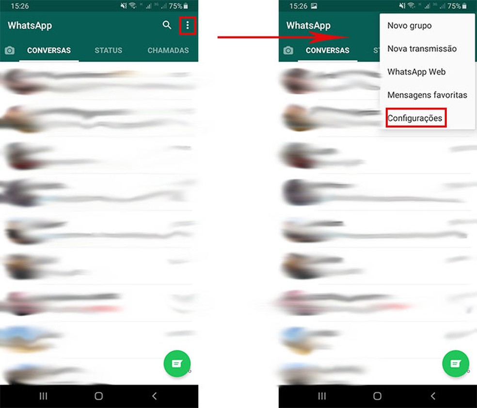 Acesse as configurações do WhatsApp — Foto: Reprodução/Fernanda Lutfi