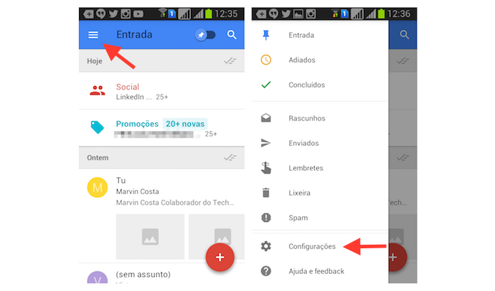 Acessando as configura??es do Inbox for Gmail no Android (Foto: Reprodu??o/Marvin Costa)