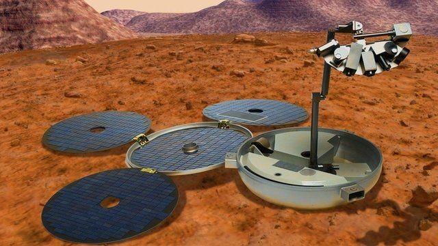 O Beagle 2 deveria colher investigar sinais de vida em Marte, mas se acidentou no pouso e não cumpriu sua missão (Foto: ESA-SPL via BBC News Brasil)
