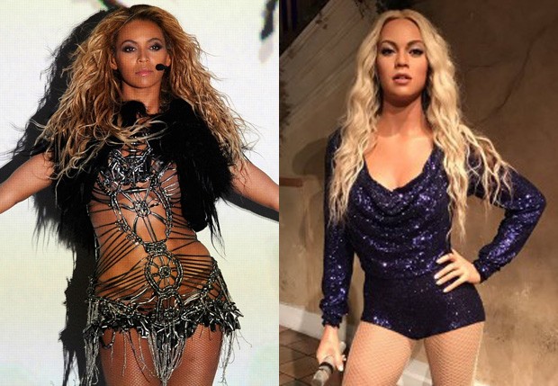 Estátua de cera de Beyoncé branca gerou polêmica e piadas (Foto: Reprodução e Getty Images)