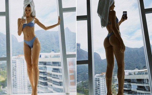 Camila Queiroz posa de lingerie e toalha na cabeça: "Olha o corpo"