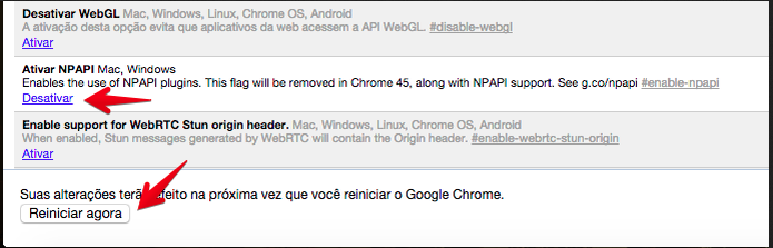 Ativando temporariamente o suporte ao NPAPI no Google Chrome (Foto: Reprodução/Helito Bijora)
