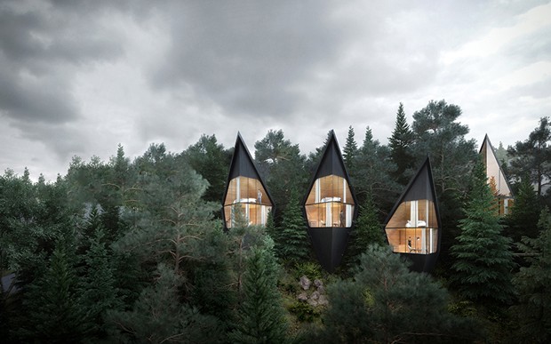 Arquitetos criam casas de árvore com telhados agudos (Foto: Divulgação )