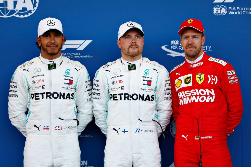 Hamilton, Bottas e Vettel: os trÃªs primeiros no grid em Baku â€” Foto: Getty Images