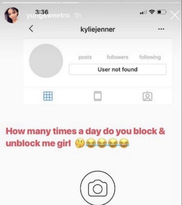O post da influencer YungSweetRo fazendo piada com a decisão de Kylie Jenner em bloqueá-la (Foto: Instagram)