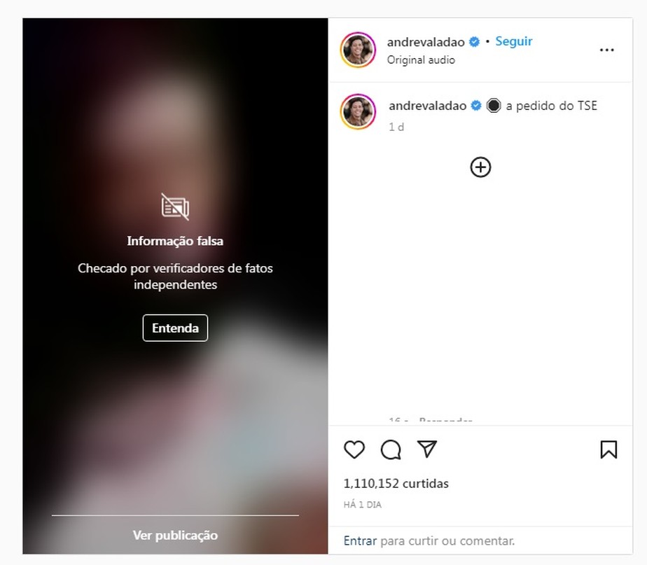 Postagem de André Valadão recebe selo de falso do Instagram