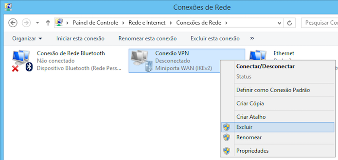 Excluindo conexão VPN (Foto: Reprodução/Helito Bijora) 
