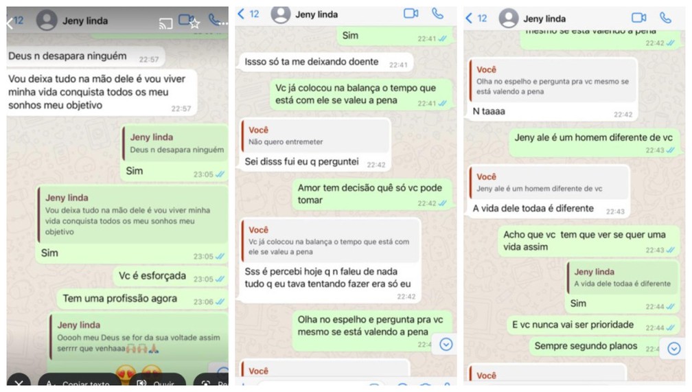 Conversa no WhatsApp entre Jenifer Cristina dos Santos Moreira e tia dela  — Foto: Arquivo Pessoal