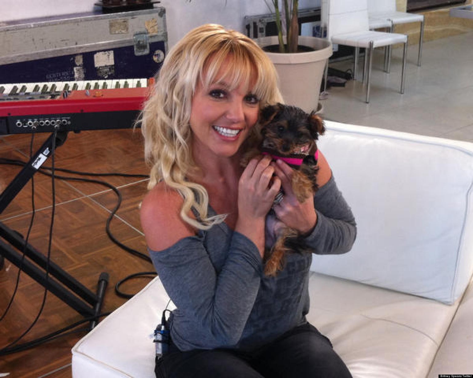 Britney Spears com um de seus cachorros (Foto: Facebook/Reprodução)