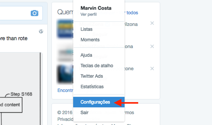 Ação para acessar as configurações do Twitter para desativar o filtro de qualidade para tuítes (Foto: Reprodução/Marvin Costa)
