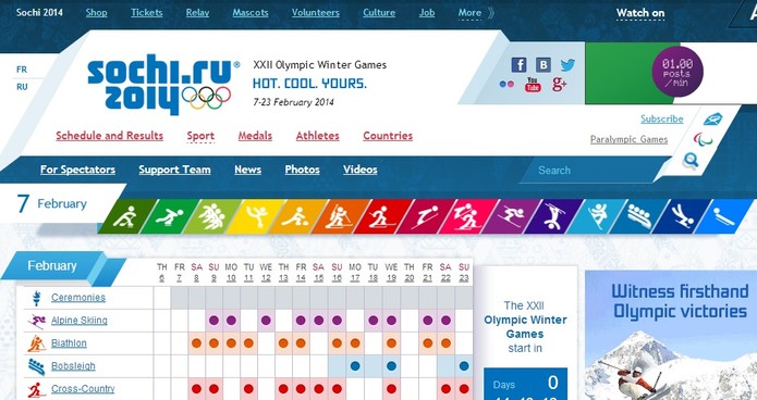 Site oficial das Olimpíadas de Sochi com cores do Doodle do Google (Foto: Reprodução/COI)