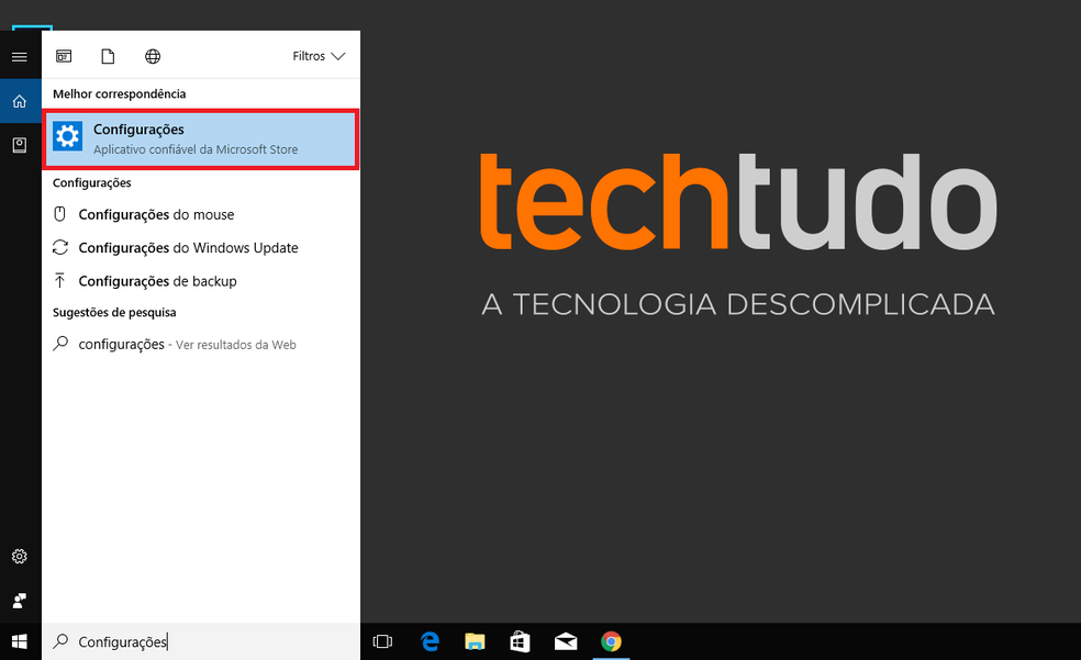 Acesse as configurações do Windows 10 (Foto: Reprodução/Thiago Rocha)