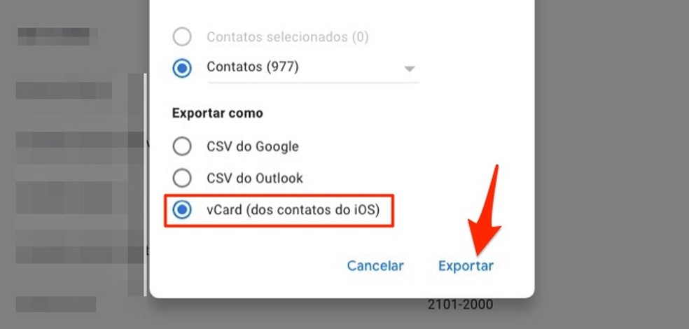 Ação mostra como baixar um VCard para importar contatos do Android para o iPhone — Foto: Reprodução/Marvin Costa