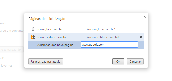 Configurando o Google como página inicial do Chrome (Foto: Reprodução/Helito Bijora) 