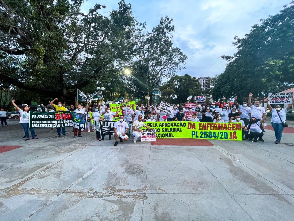 Manifestantes fizeram uma caminhada até a Praça 8 de Abril em Cuiabá — Foto: Coren-MT