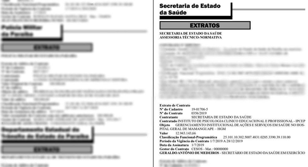 Extrato do contrato com o IPCEP foi publicado no Diário Oficial do Estado da Paraíba da terça-feira (16) — Foto: Reprodução/DOE-PB