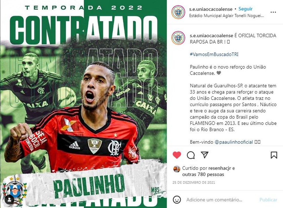 Apresentação de Paulinho, ex-Flamengo, pelo União  (Foto: Redes Sociais)