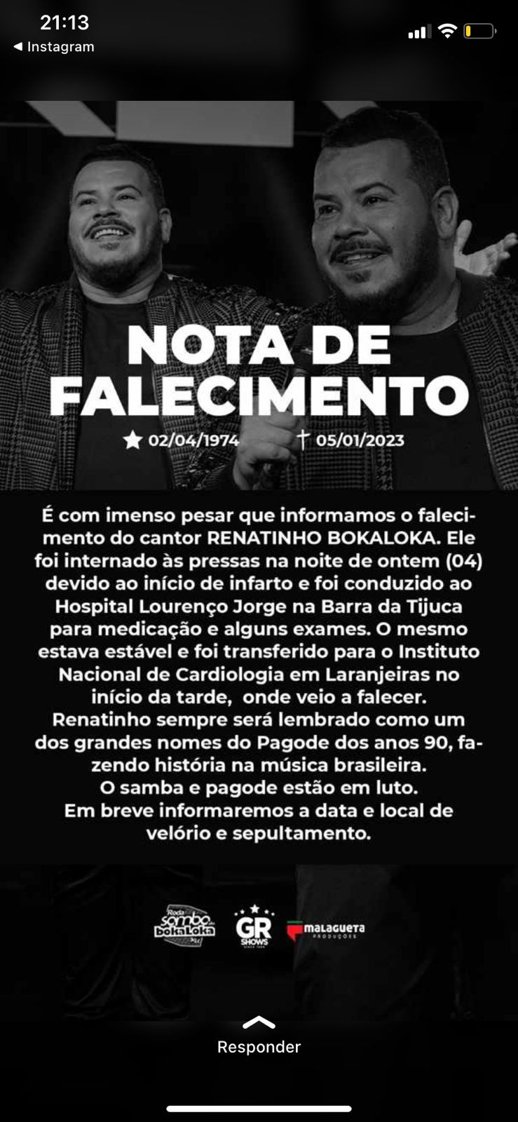 Cantor Renatinho, do grupo Bokaloka, morre no Rio após sofrer infarto